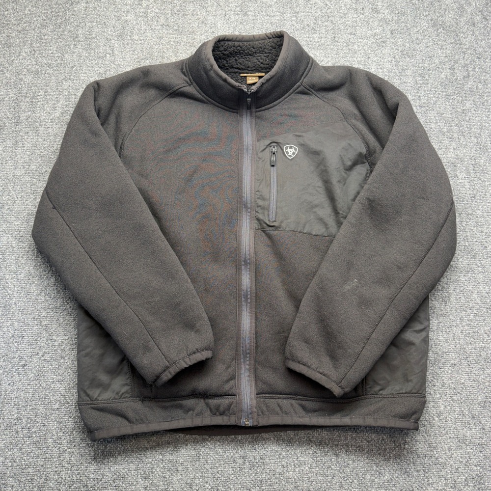 Ariat Mens Full Zip Sherpa Lined Fleece Jacket Black XL Mock Neck